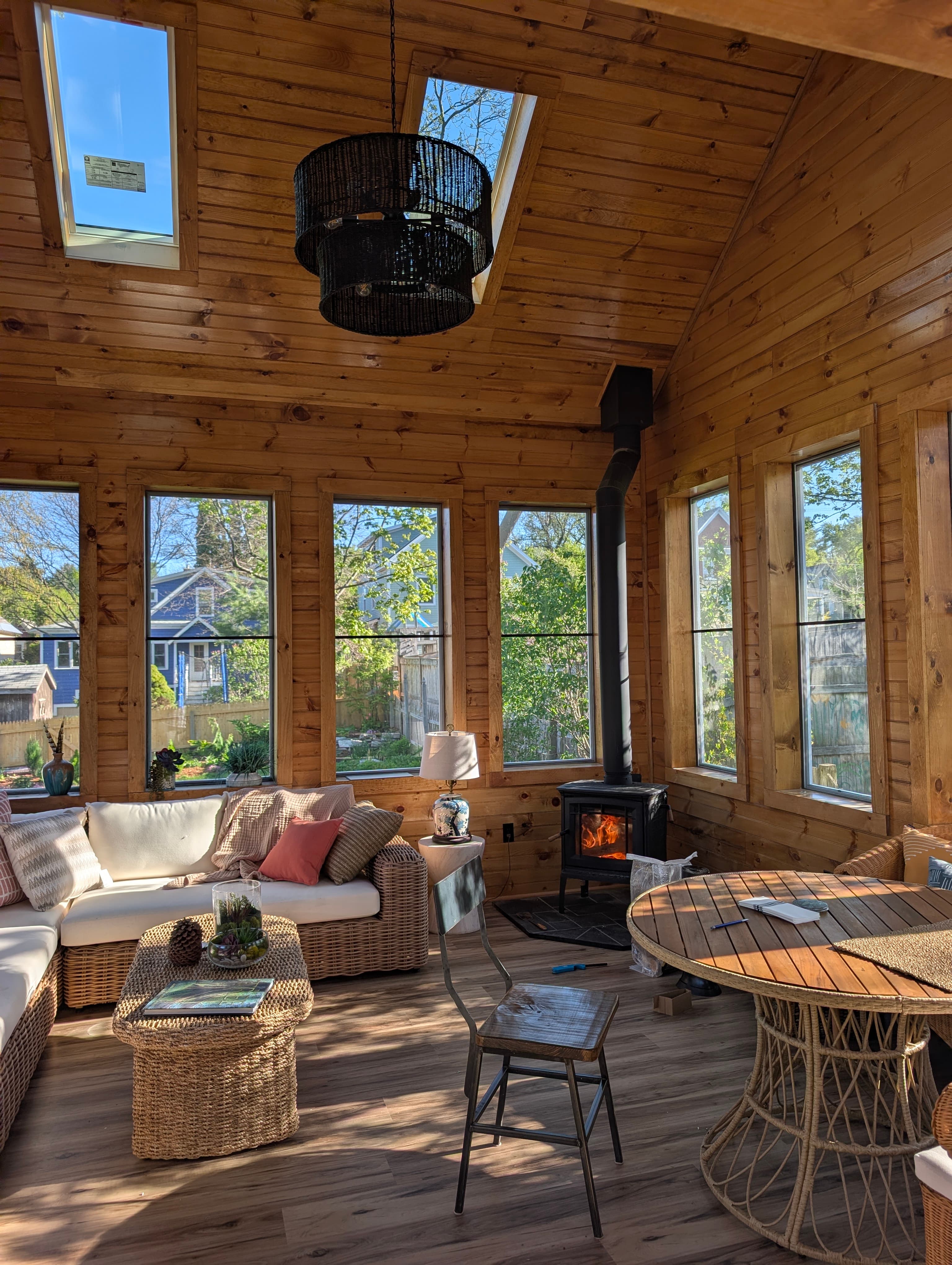 3-season room interior woodwork